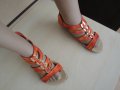 Оранжеви кожени дамски сандали със "златни" елементи, летни обувки, чехли, естествена кожа, снимка 11