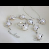 Комплект от пет части бели перли*Елза*, снимка 3 - Бижутерийни комплекти - 32262884