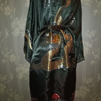 XXL-Халат от сатен тип кимоно с бродирани дракони , снимка 7 - Бельо - 44889219