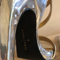 Сребристи обувки на висок ток Zara, снимка 5 - Дамски обувки на ток - 33325256
