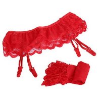 G1406 Червени дълги чорапи с червени дантелени жартиери. Секси жартиер за дами. Еротично бельо, снимка 4 - Бельо - 35140513