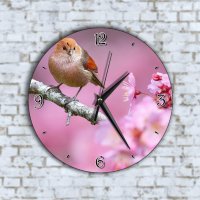 Стенен Часовник - Арт Красив Розови Фон Цветя Малко Пиле, снимка 1 - Стенни часовници - 42935262