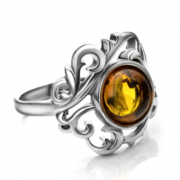 Сребърен пръстен с кехлибар, снимка 2 - Пръстени - 36510583