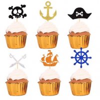 6 бр брокатени топери топер пирати пиратско парти картонени за мъфини кексчета, снимка 3 - Други - 37169348