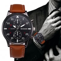 ✨Спортно-елегантен мъжки часовник с кожена каишка и кварцов механизъм - черна/кафява каишка, снимка 3 - Мъжки - 38870079