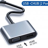 USB C към HDMI VGA адаптер - USB C сплитер - 4K HDMI 1080p VGA, снимка 7 - Други - 39897317