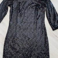 Черна парти рокля с паети, снимка 2 - Рокли - 40615804