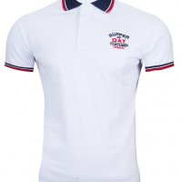 Мъжка тениска с яка 2101 бял, син и червен, снимка 3 - Тениски - 36959978