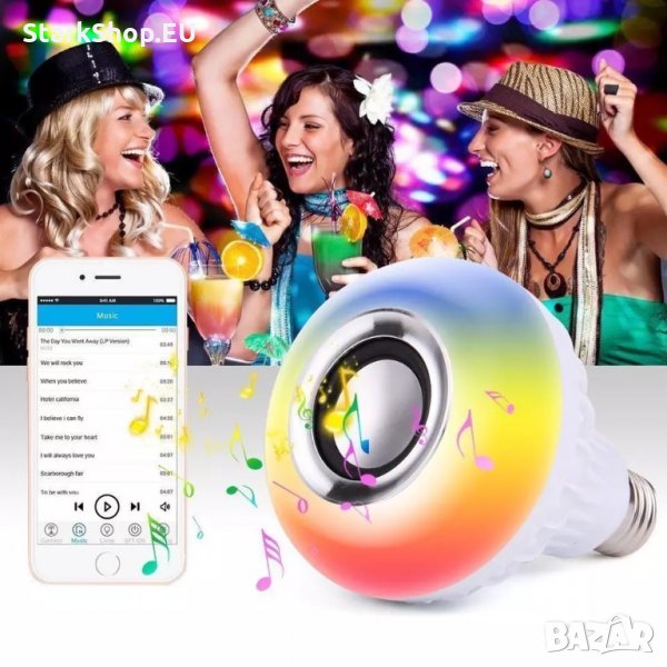 СУПЕР ХИТ Bluetooth колона LED RGB диско лампа крушка музика ефекти, снимка 1