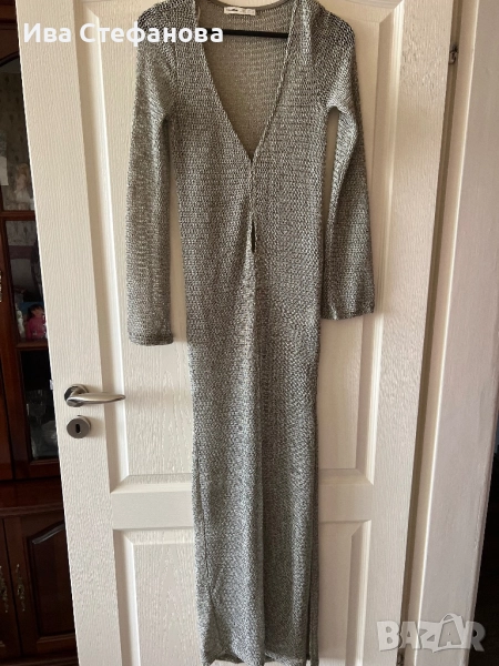 Уникална нова елегнтна дълга плажна плетена фабрично плетиво рокля брокат глитер ламе, снимка 1