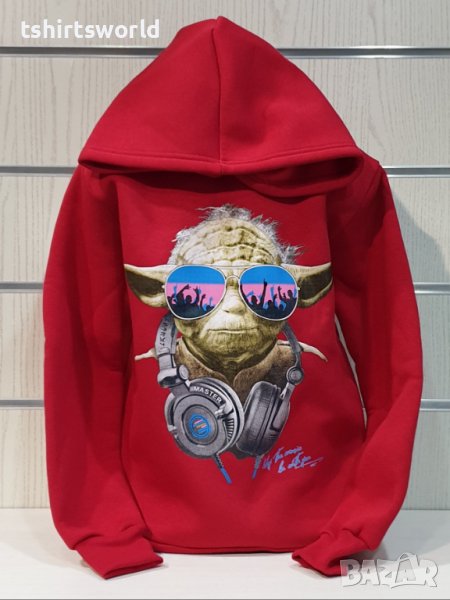 Нов детски суичър с трансферен печат Йода, Star Wars (Междузвездни войни) в червен цвят, снимка 1