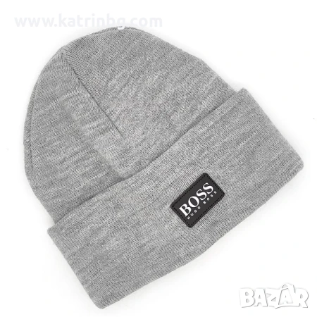 Мъжка зимна шапка в светлосиво с подгъв и емблема Код на продукта:MSHA-16, снимка 1