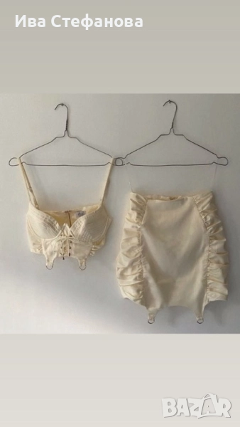 Нов бял елегантен сатенен сатен сет костюм комплект от две части пола и топ Oh Polly , снимка 1