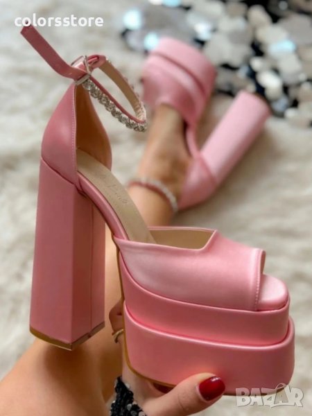 Сандали на ток - розов сатен - VS2, снимка 1