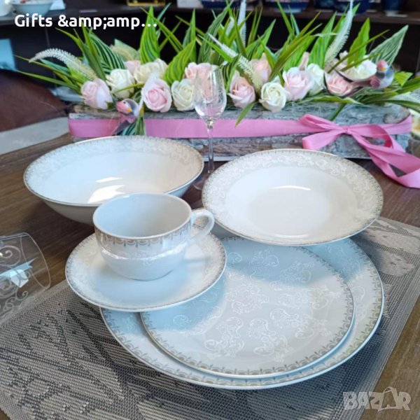 Сервиз за хранене от 19 части с красив орнамент и перлен блясък, снимка 1