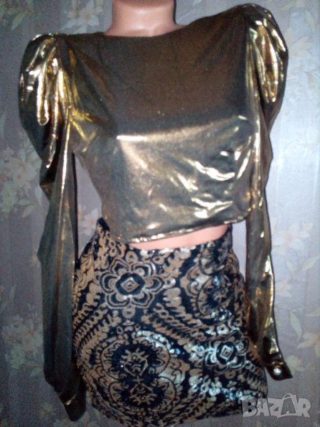 Pimkie- М- Къса пола от трико с пайети в златисто и черно, снимка 1