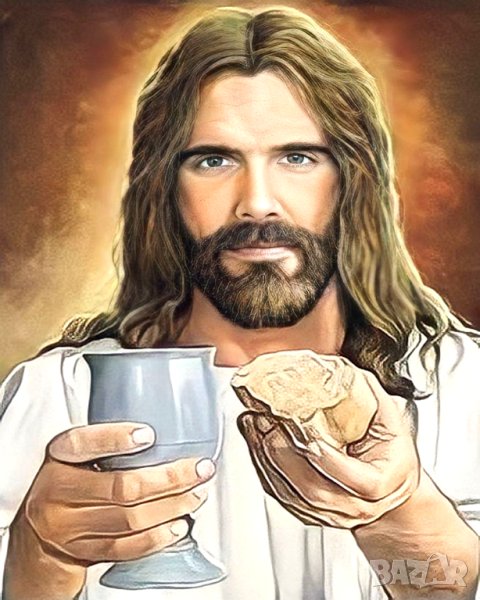 ДИАМАНТЕН ГОБЛЕН Исус с хляб и вино  п8, снимка 1