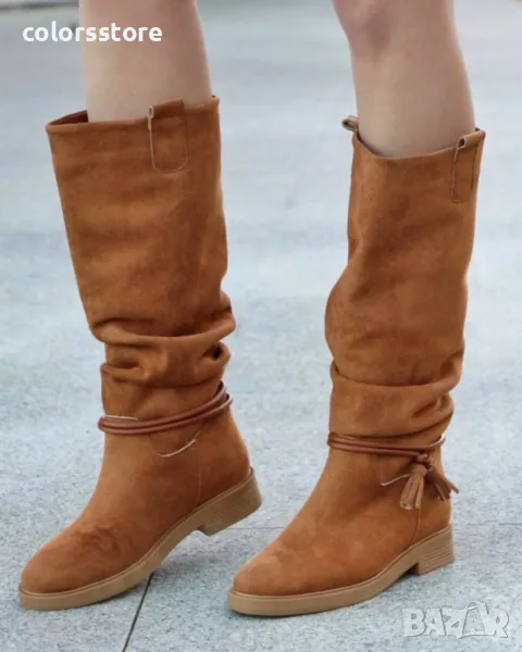 Равни ботуши - кафяв велур - FGL70, снимка 1