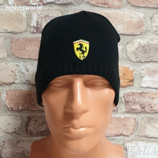 Нова зимна шапка на автомобилната марка Ferrari (Ферари) в черен цвят, снимка 1