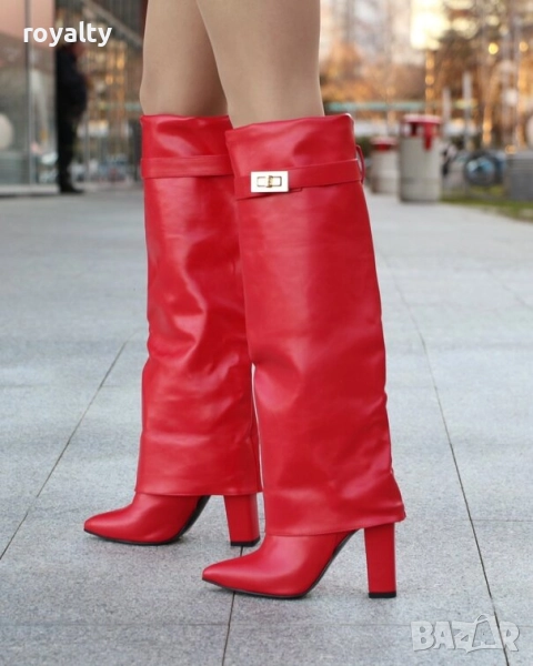 Ботуши на ток - червена кожа, снимка 1