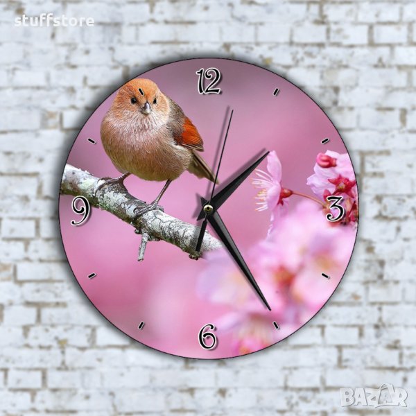 Стенен Часовник - Арт Красив Розови Фон Цветя Малко Пиле, снимка 1