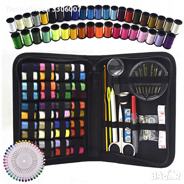 Комплект за шиене игли, конци, големи куки за плетене на една кука, снимка 1