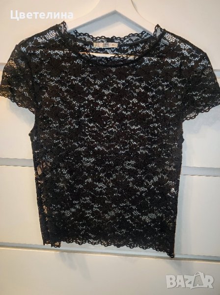 Дамска черна прозрачна блуза с бродерия на ZARA размер S цена 20 лв., снимка 1