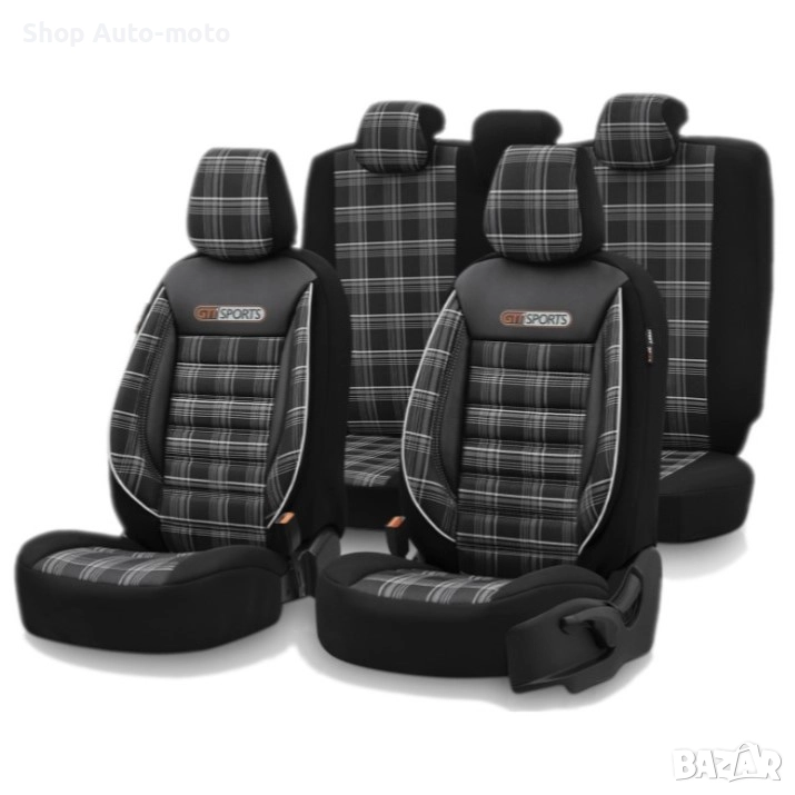 К-т Луксозна Тапицерия Automat-OTOM, Текстил с еко кожа, GTI SPORTS Design – Черна с бял шев, снимка 1