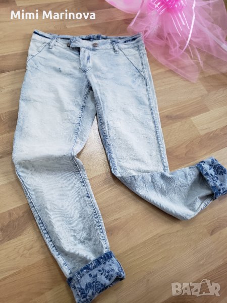 Двулицеви дънки Denim с принт цветя две лица, снимка 1