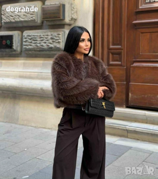 Дамско Палто Бяло и Кафяво, снимка 1