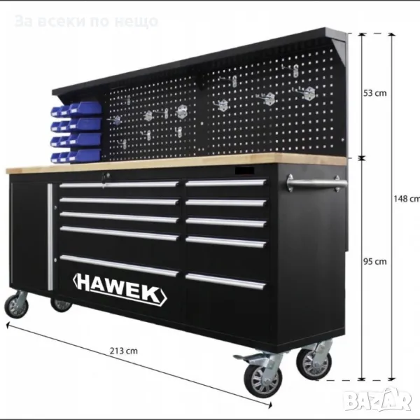 Подвижен шкаф за инструменти с дървен работен плот RockForce, снимка 1