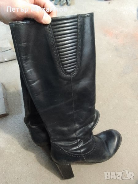 Дамски дълги италиански кожени ботуши с ток , снимка 1