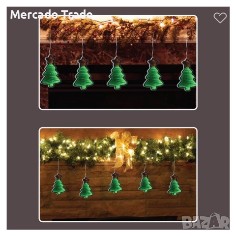 Коледен гирлянд Елхички, С огледален ефект, LED светлини, снимка 2 - Декорация за дома - 52633152