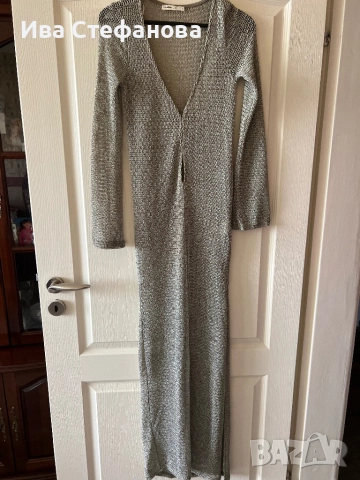 Уникална нова елегнтна дълга плажна плетена фабрично плетиво рокля брокат глитер ламе