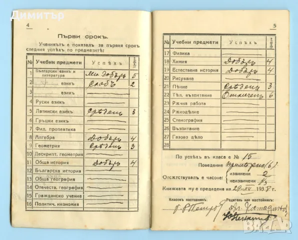 Стара ученическа книжка 1938, снимка 3 - Други ценни предмети - 49684336