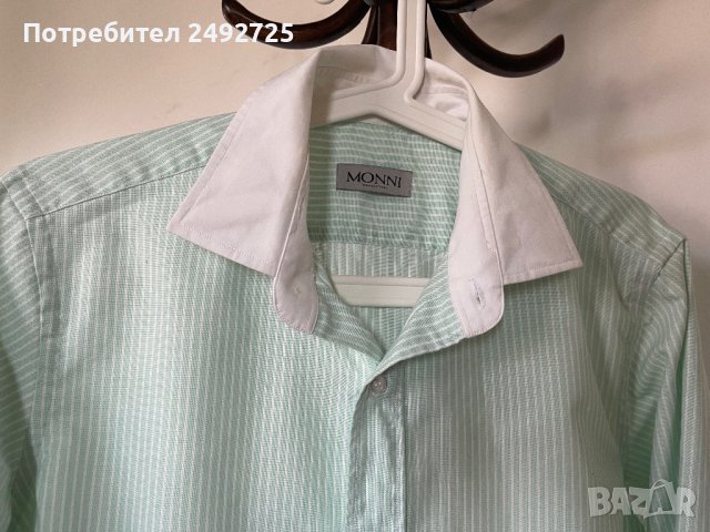 Риза мъжка зелено бяло , марка MONINI, снимка 2 - Ризи - 42935287