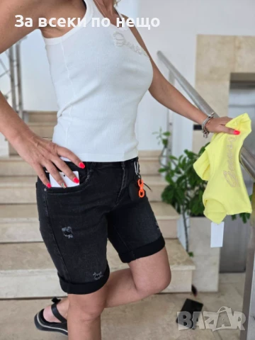 Дамски Комплект Потник Guess И Къси Дънкови Панталони - Налични Различни Цветове Код VL-113, снимка 3 - Комплекти - 50922734