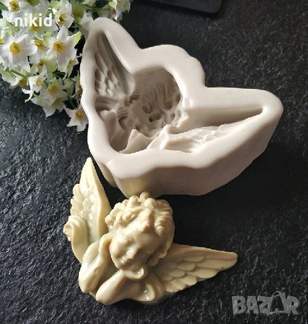 Ангел дете на лакти силиконов молд форма декорация торта фондан шоколад гипс кръщене, снимка 3 - Форми - 33315607