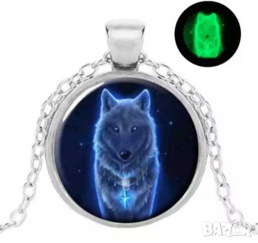 Колие светещ вълк в тъмното -3Д, снимка 1 - Колиета, медальони, синджири - 28199736