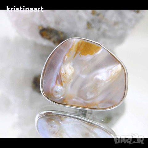 Пръстен с естествен седеф АРТ, снимка 10 - Пръстени - 34919193