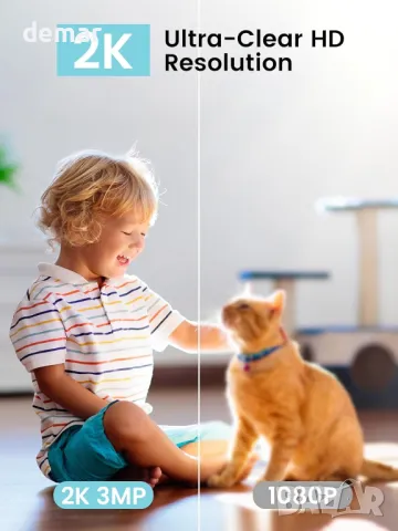 AKINGUAR Wifi 2К камера, 360° панорамна/накланяща се домашна камера, двупосочен разговор, снимка 3 - HD камери - 49403834