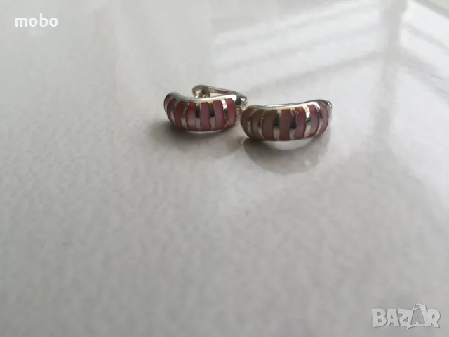 Сребърни обици със розов седеф- нови , проба 925, с английско закопчаване, общо тегло 3.90г, снимка 3 - Обеци - 49673736