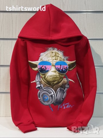 Нов детски суичър с трансферен печат Йода, Star Wars (Междузвездни войни) в червен цвят