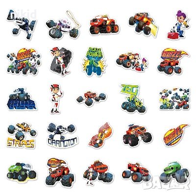 50 бр Blaze Monster Machines Пламъчко самозалепващи лепенки стикери за украса декор картонена торта, снимка 5 - Други - 37996104