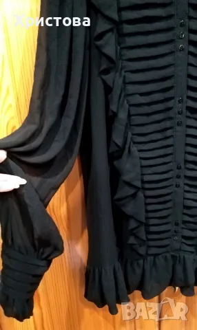 Черна елегантна блуза ZARA, L, снимка 4 - Блузи с дълъг ръкав и пуловери - 49684400