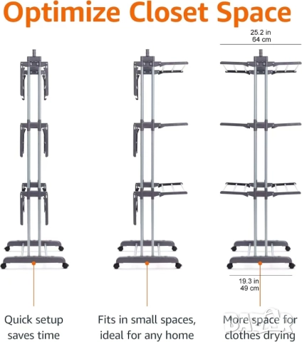 Вертикален Сушилник за Дрехи Amazon Basics 4-етажен  126×64×173 см – Сгъваем, Стабилен, Голям!, снимка 3 - Сушилници - 52696512