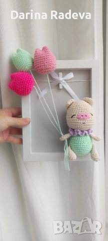 Рамка Прасенце с балони-Амигуруми, снимка 7 - Играчки за стая - 52309053