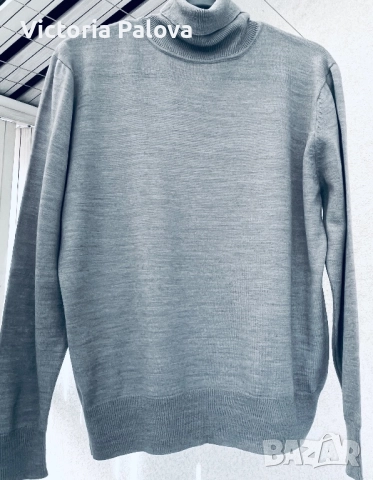 Френско сиво мерино  унисекс поло с висока яка CEDARWOOD STATE , снимка 5 - Пуловери - 52485108