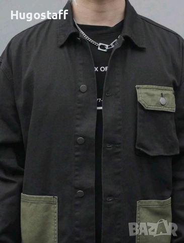 Ново мъжко карго дънково яке риза черно военни джобове деним памук XХЛ, снимка 7 - Якета - 52635123