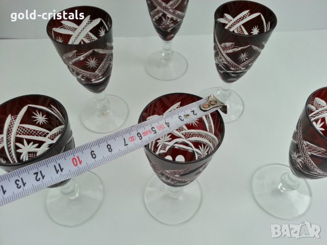 кристални чаши с гарафа червен цветен кристал, снимка 4 - Антикварни и старинни предмети - 28448588